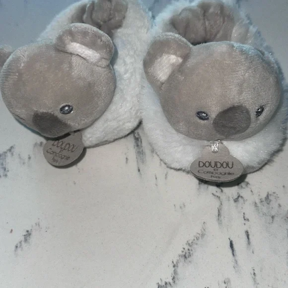Doudou Et Campagnie Paris Koala Baby Booties Slippers Soft Fur Crib Shoes 0-6mo - Picture 3 of 9
